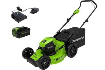 Бесщеточная аккумуляторная газонокосилка Greenworks GD40LM46HP 40 В, с 1 АКБ 4 А*ч и ЗУ 2514407UB